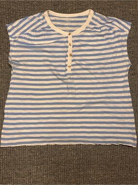 St. John's Bay Blue and White Striped Henley Tee